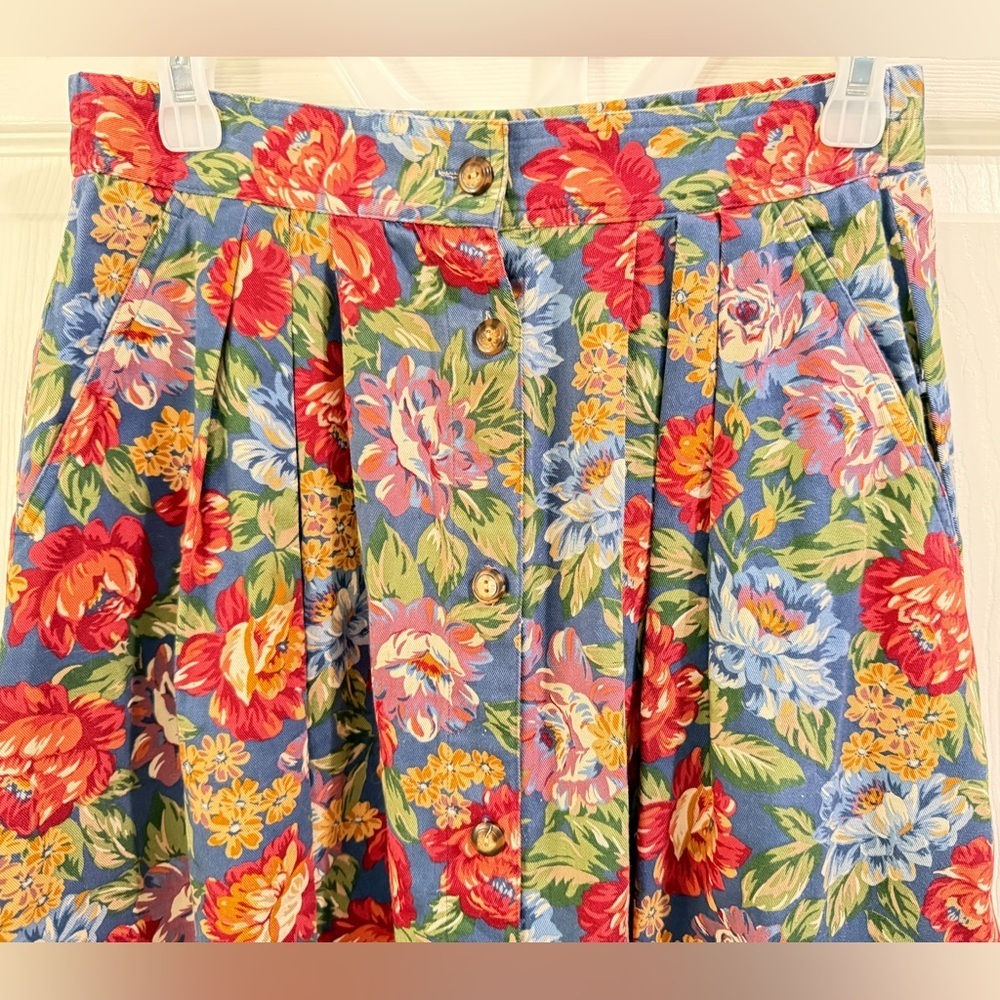 VTG Susan Bristol Floral Midi Button Front Skirt Pockets 100% Cotton Cottagecore - Picture 2 of 5